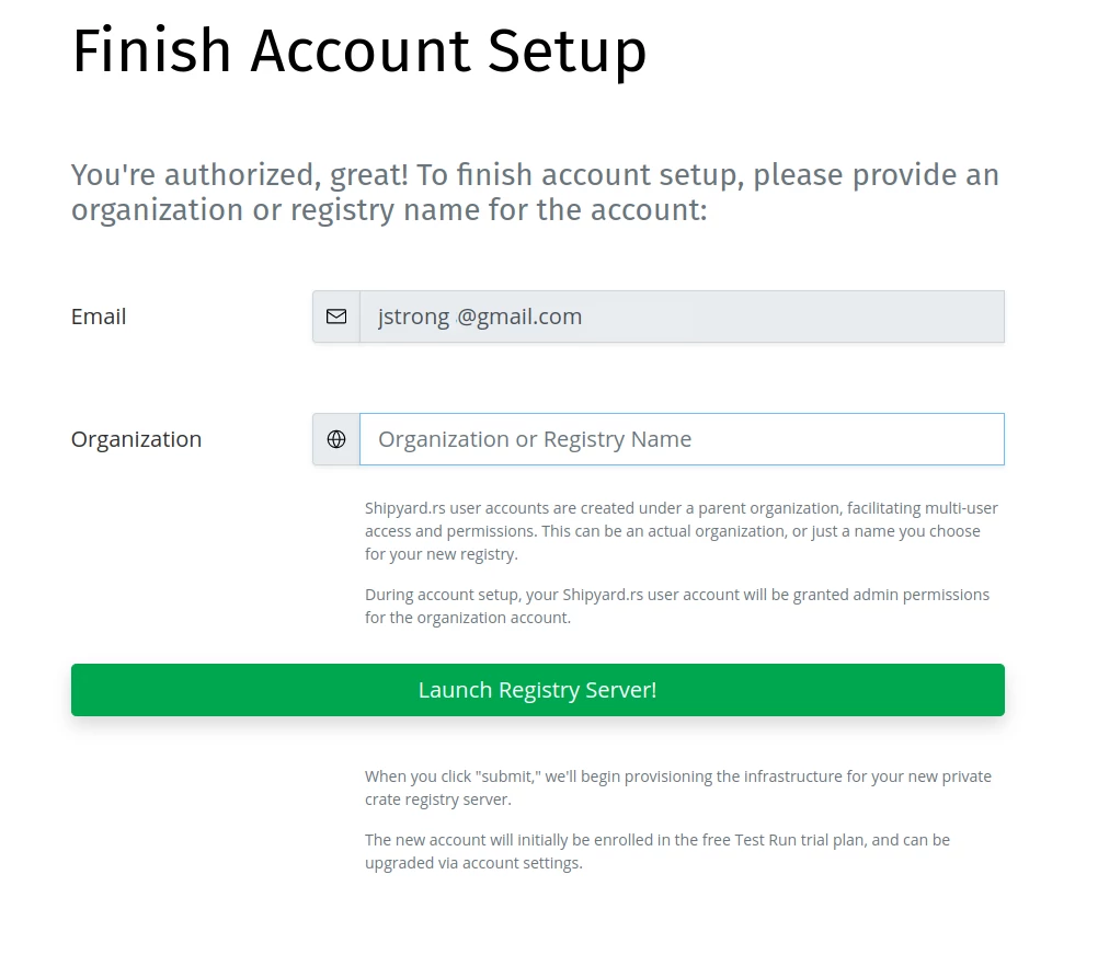 Post-Authentication Account Setup Form